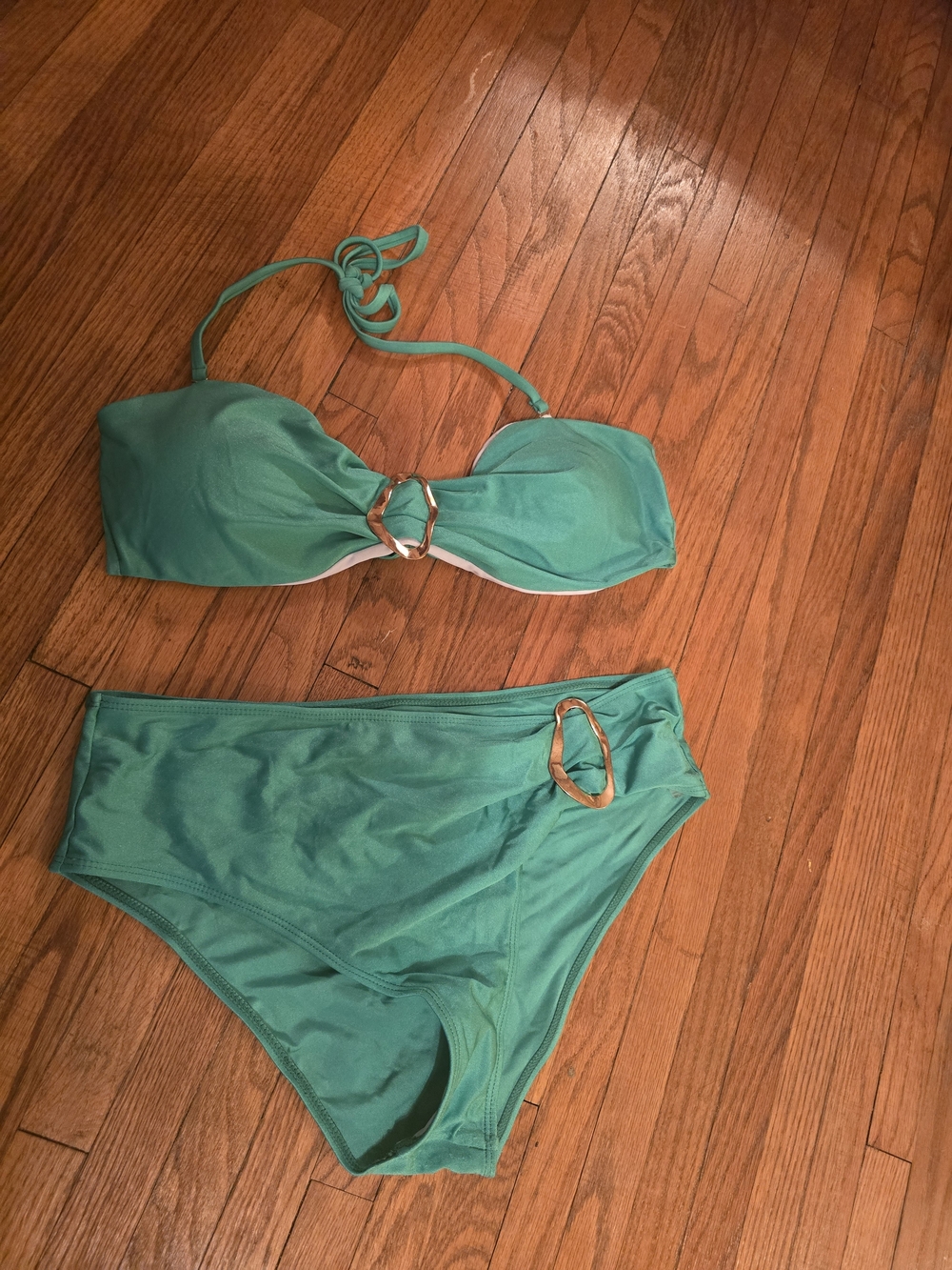 SHEIN Teal Bandeau Bikini Set with Gold Rings